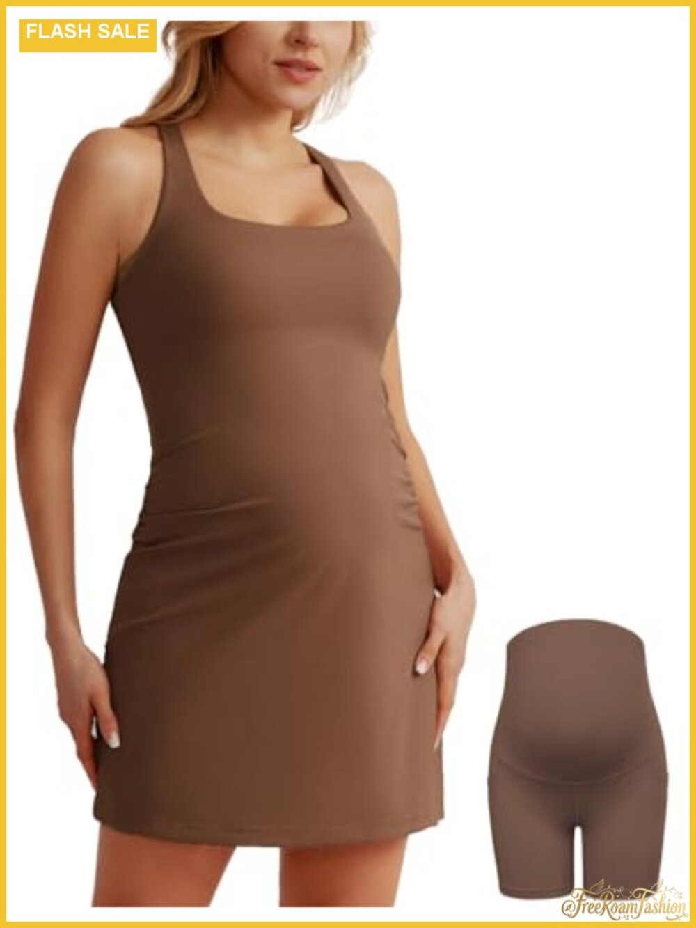 Maternity Tennis Dress with Shorts and Pockets, Built-In Bra, Sleeveless with